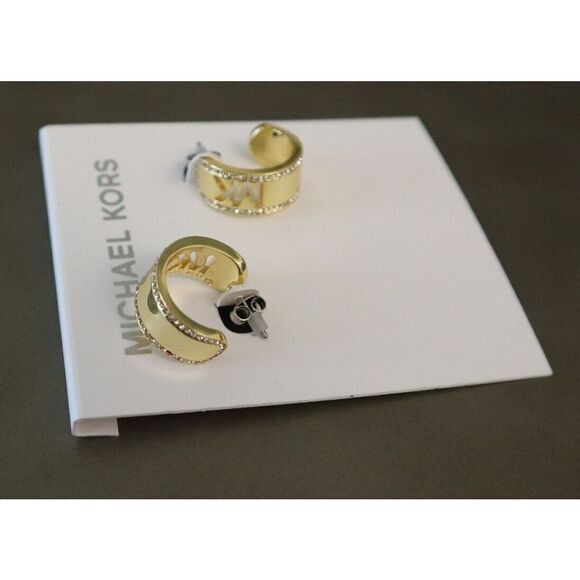 Michael Kors MKJ8007710 Gold Tone MK Logo Pavé Crystals Chunky C Hoop Earrings - Picture 4 of 8